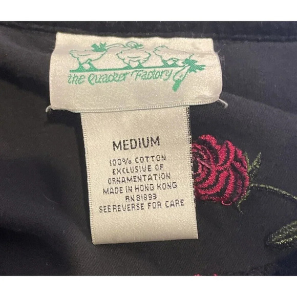 Quacker Factory Medium Rhinestone Rose Embroidered Black Velvet Shacket Top VTG - Picture 9 of 11